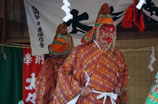 two masked characters in kagura (Japanese traditional culture)